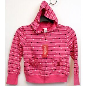 NEW 2007 Gymboree Tres Chic Striped Heart Hoodie sz 7 Zip up Bows Pink Jacket